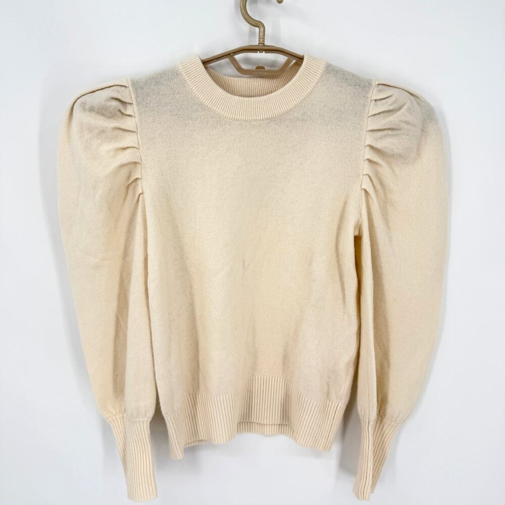 Suncoo Paris 100% Wool Shirred Puff Sleeve Sweater Cream French Size T0/XS/S NEW
